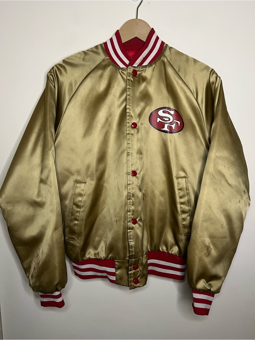 Vintage 80s Chalk Line San Francisco 49ers Satin Jacket Kids Youth 18/20 *FLAWS*